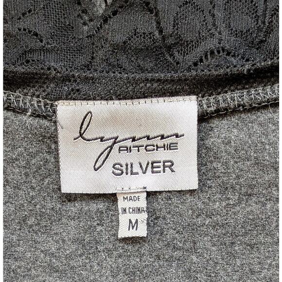Lynn Ritchie Silver Tunic Top Medium Heather Gray Black Lace Jersey Whimsygoth - Picture 11 of 12